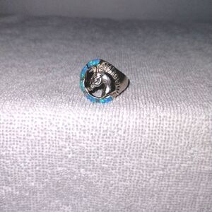 Sterling Silver Horse Ring With Blue Opal Accents